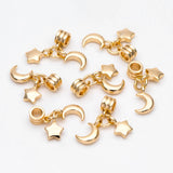 10pcs Moon Star Bracelet Charms, 18K Plated Brass