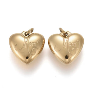 10pcs Mom Heart Charms 304 Stainless Steel Pendants Jewelry Supplies