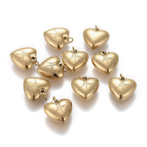 10pcs Mom Heart Charms 304 Stainless Steel Pendants Jewelry Supplies