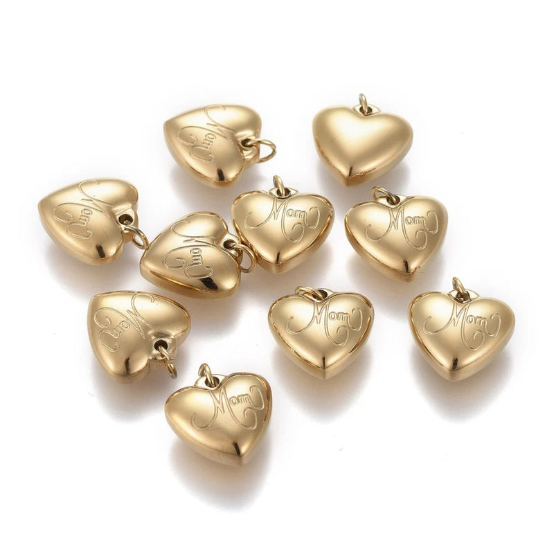 10pcs Mom Heart Charms 304 Stainless Steel Pendants Jewelry Supplies