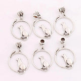 10pcs Cat Mouse Charm Beads on Ring Dangle 26x42mm European Bracelets B032