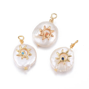 10pcs Pearl Pendant with Micro Pave Cubic Zirconia Findings for Jewelry Making