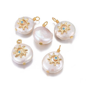 10pcs Pearl Pendant with Micro Pave Cubic Zirconia Findings for Jewelry Making