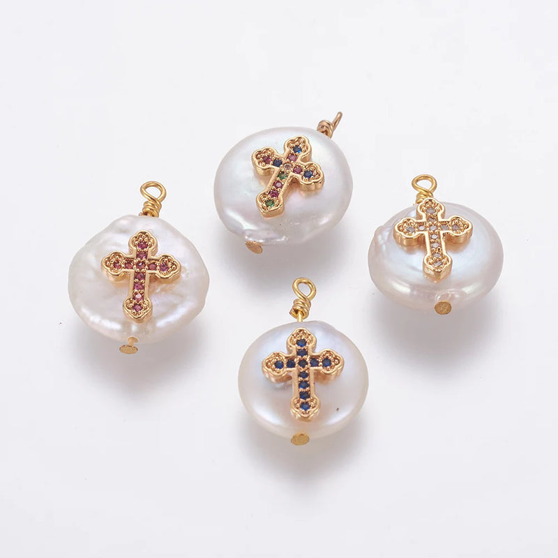 10pcs Pearl Pendant Cubic Zirconia Findings for Jewelry Making