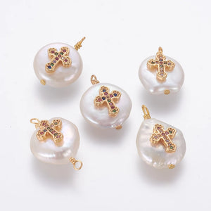 10pcs Pearl Pendant Cubic Zirconia Findings for Jewelry Making