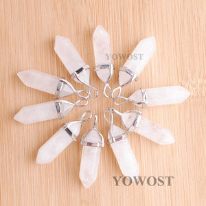10pcs Gem Stone Pendants Crystal Point Pendulum Reiki Chakra Jewelry