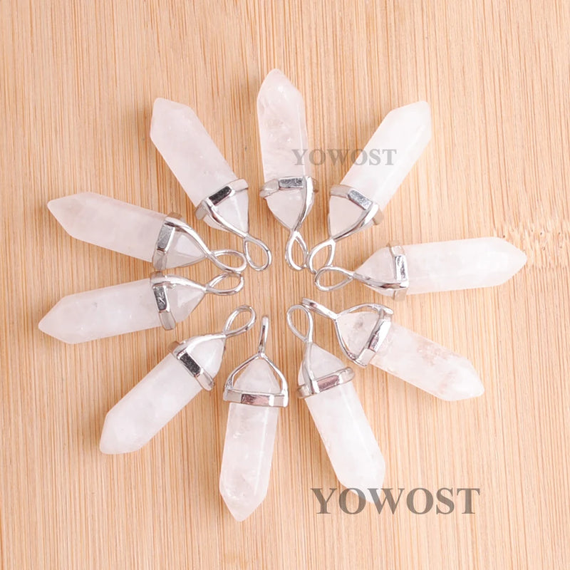 10pcs Gem Stone Pendants Crystal Point Pendulum Reiki Chakra Jewelry