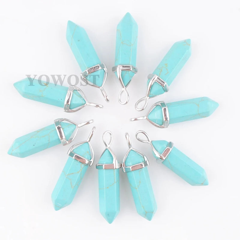 10pcs Turquoise Hexagonal Point Pendulum Pendants