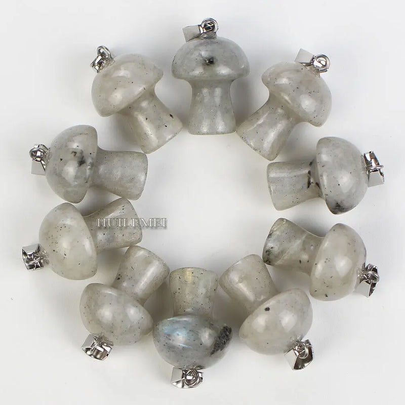 Labradorite Mushroom Pendant Beads for Necklace Making