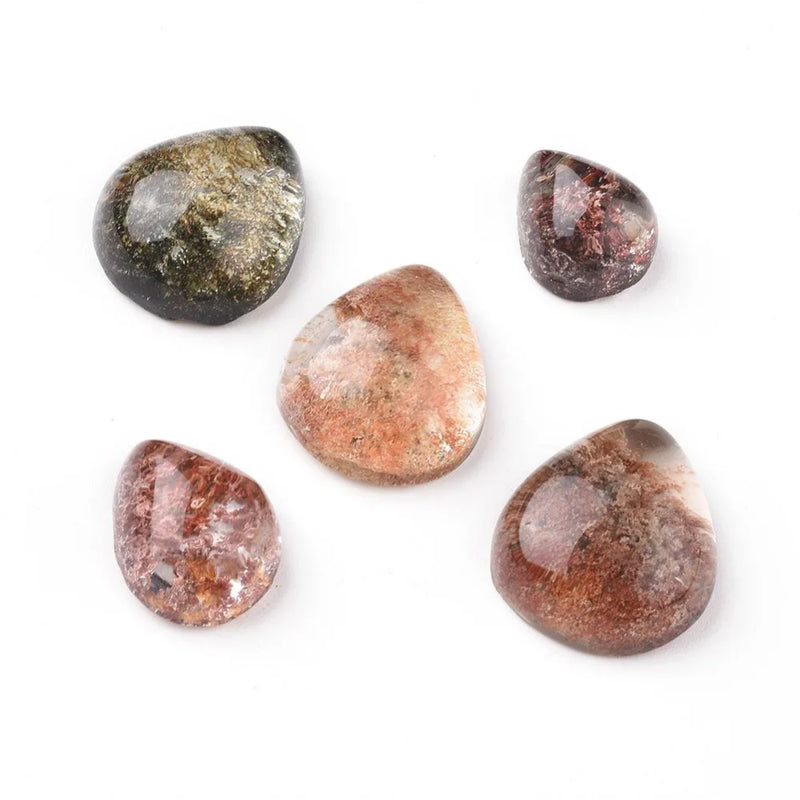 10pcs Natural Lodolite Quartz Teardrop Cabochons for Jewelry Making
