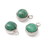 10pcs Natural Stone Dangle Charms Stainless Steel Findings for DIY Craft