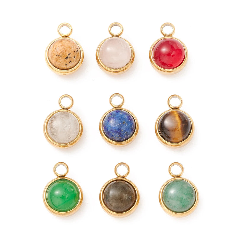 10pcs Natural Stone Dangle Charms Stainless Steel Findings for DIY Craft