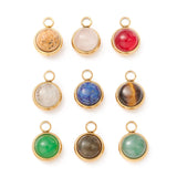 10pcs Natural Stone Dangle Charms Stainless Steel Findings for DIY Craft