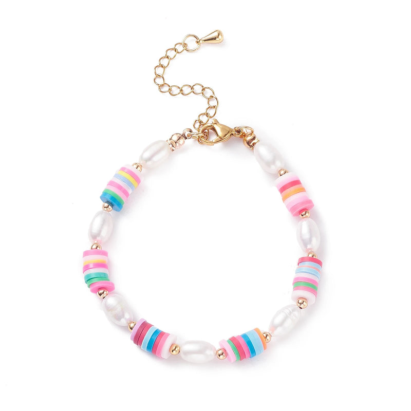 Natural Pearl & Clay Beaded Bracelet Preppy Bohemia Jewelry DIY Decorations