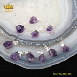 10pcs Purple Quartz Nugget Pendants, Silver Caps, Amethysts Charms