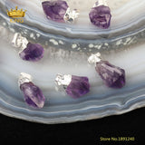 10pcs Purple Quartz Nugget Pendants, Silver Caps, Amethysts Charms