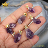 10pcs Purple Quartz Nugget Pendants, Silver Caps, Amethysts Charms