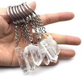 10pcs Raw Stone Crystal Pillar Pendant Keychain Charms
