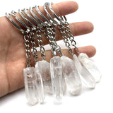 10pcs Raw Stone Crystal Pillar Pendant Keychain Charms