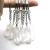 10pcs Raw Stone Crystal Pillar Pendant Keychain Charms