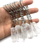 10pcs Raw Stone Crystal Pillar Pendant Keychain Charms