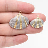 10pcs Plated Shell Pendants, Grey Striped Pattern