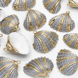 10pcs Plated Shell Pendants, Grey Striped Pattern