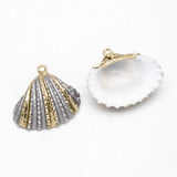 10pcs Plated Shell Pendants, Grey Striped Pattern