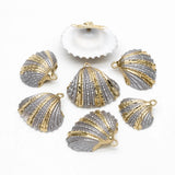 10pcs Plated Shell Pendants, Grey Striped Pattern