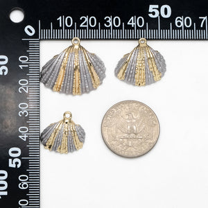10pcs Plated Shell Pendants, Grey Striped Pattern