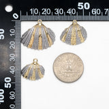 10pcs Plated Shell Pendants, Grey Striped Pattern