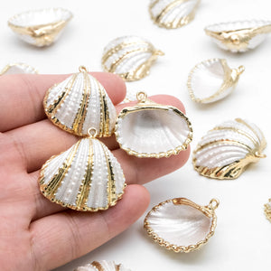 10pcs Plated Shell Pendants, Striped Pattern Charms
