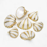 10pcs Plated Shell Pendants, Striped Pattern Charms