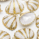 10pcs Plated Shell Pendants, Striped Pattern Charms