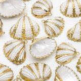 10pcs Plated Shell Pendants, Striped Pattern Charms