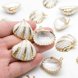 10pcs Plated Shell Pendants, Striped Pattern Charms
