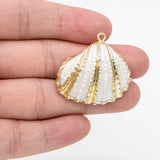 10pcs Plated Shell Pendants, Striped Pattern Charms