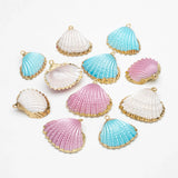 10pcs Plated Shell Pendants, White/ Aqua/ Pink (#V1388)