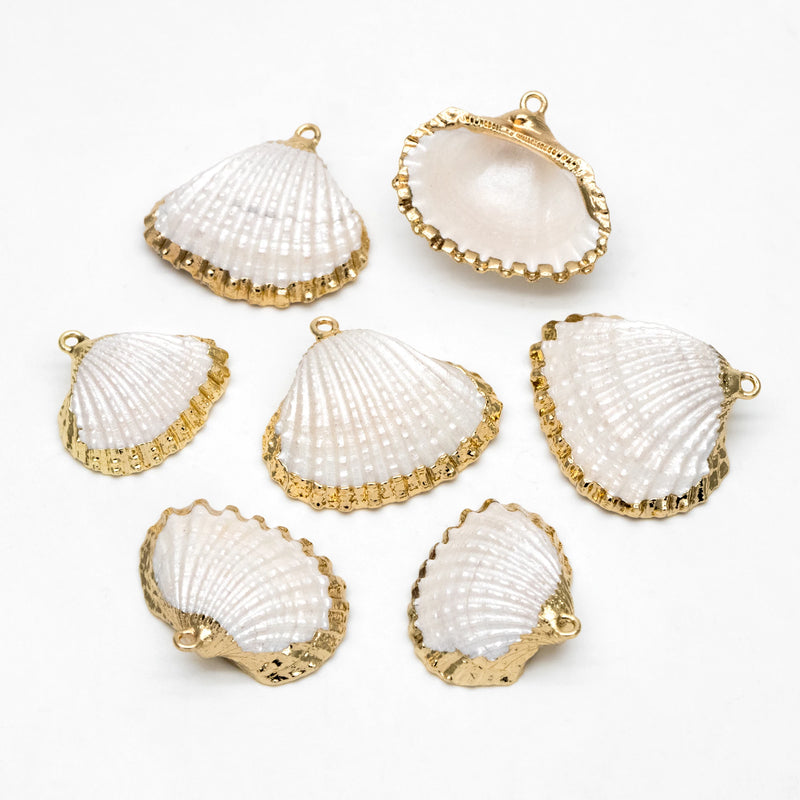 10pcs Plated Shell Pendants, White/ Aqua/ Pink (#V1388)