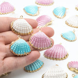 10pcs Plated Shell Pendants, White/ Aqua/ Pink (#V1388)