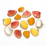 10pcs Plated Shell Pendants, Yellow/ Orange/ Red (#V1390)