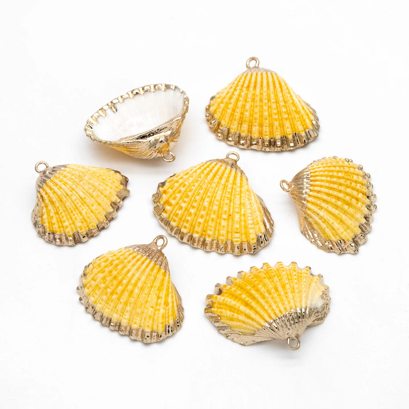 10pcs Plated Shell Pendants, Yellow/ Orange/ Red (#V1390)