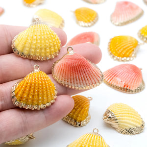 10pcs Plated Shell Pendants, Yellow/ Orange/ Red (#V1390)
