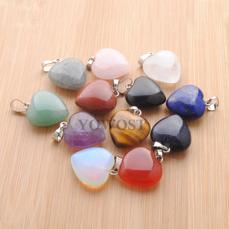 10pcs Natural Stone Heart Bead Pendant for Jewelry Making