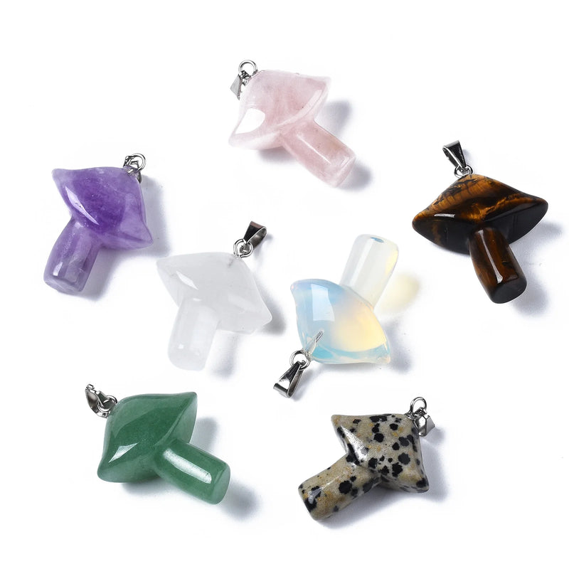 10pcs Natural Stone Quartzs Crystal Mushroom Pendant DIY Jewelry Making
