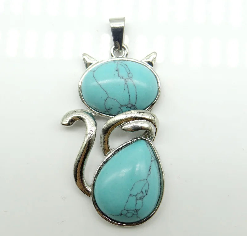10pcs Tiger Eye Stone Malachite Cat Pendant for Jewelry Making DIY
