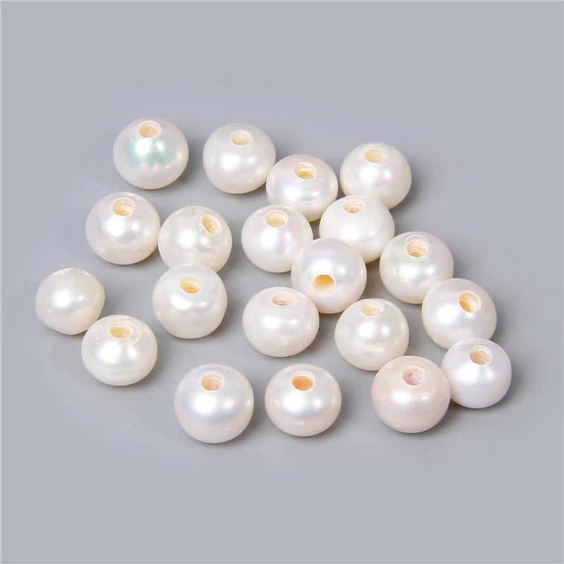 10pcs Gray Pearls Big Hole Freshwater Near Round Rice Loose Pearl Beads