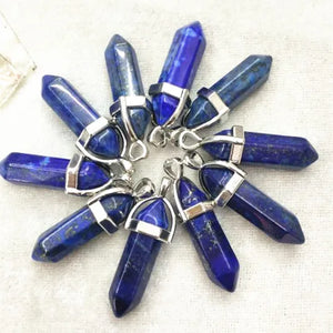 10pcs Lapis Lazuli Stone Hexagonal Column Necklace 32x8mm