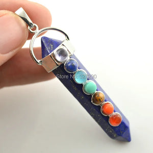 10pcs Lapis Lazuli Hexagon Pendant with Coin Beads 50mm Long