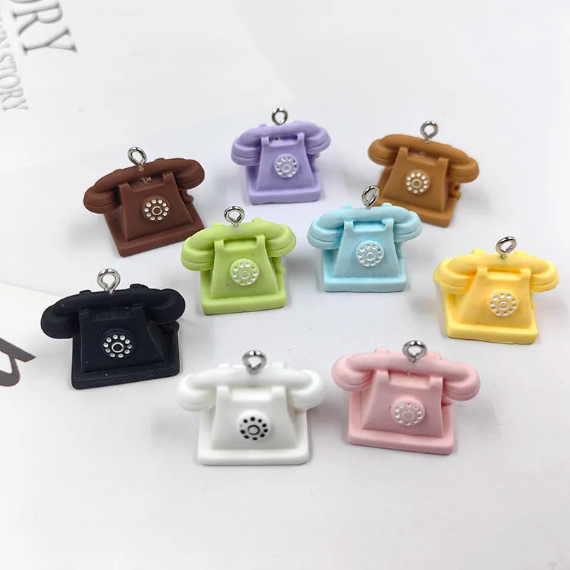 10pcs 3D Cartoon Phone Resin Charms for DIY Earring Keychain Pendant